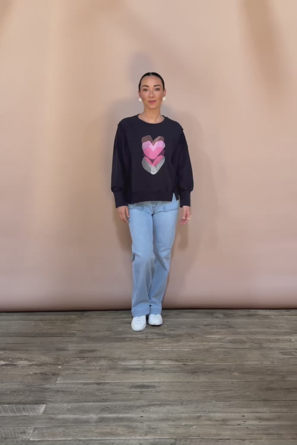 Heart Cotton Sweater - Black