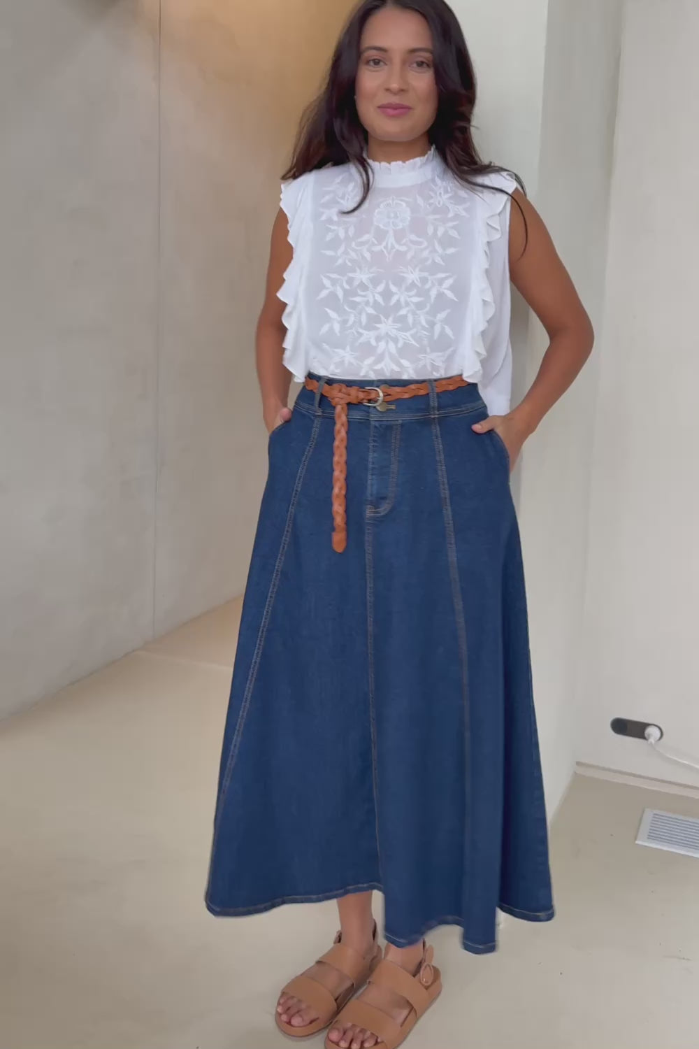 Sparking Joy Denim Panelled Skirt - Denim