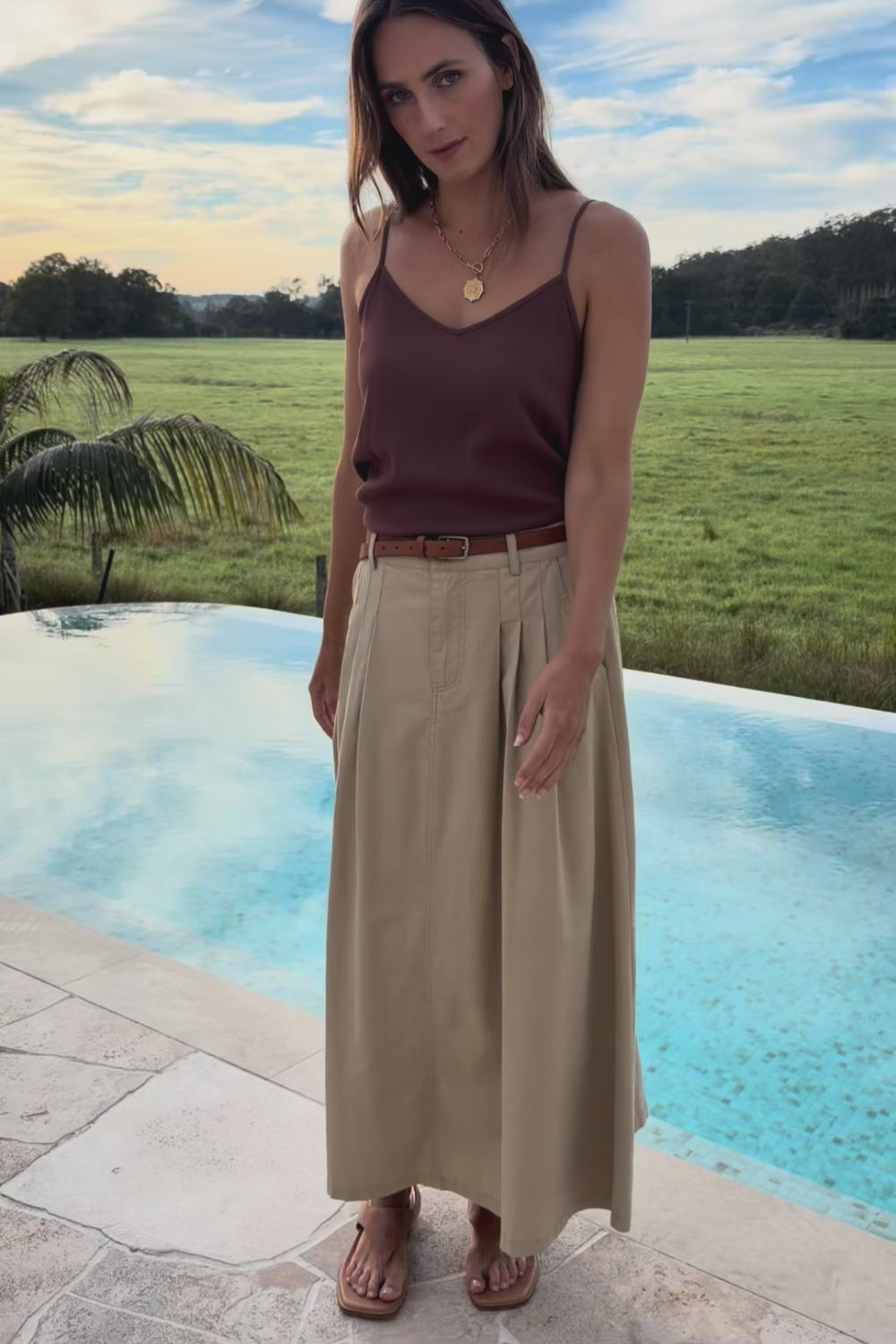 Going Places Denim Skirt – Sand