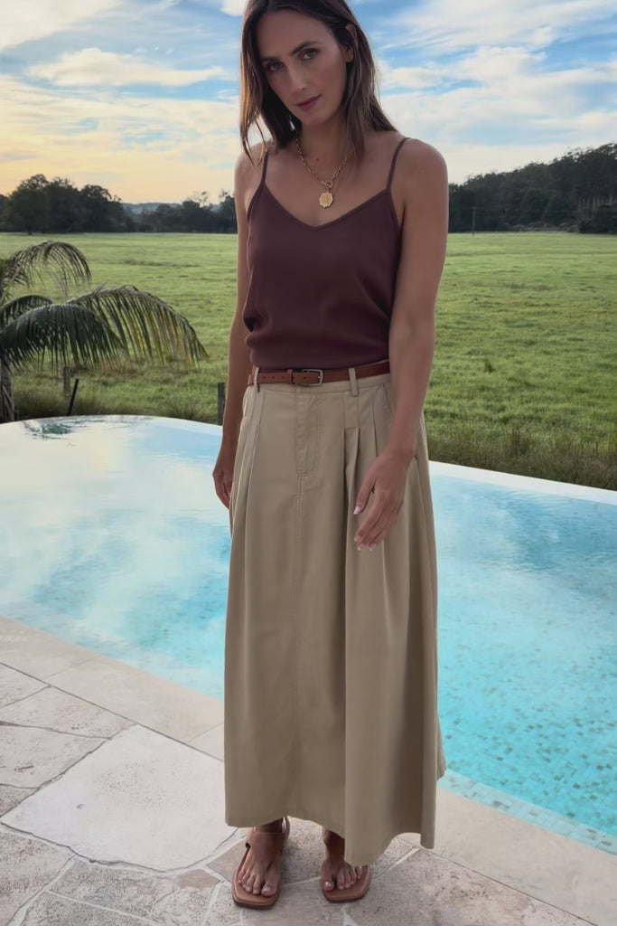 Going Places Denim Skirt – Sand