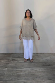 Layers Of Love Linen Overlay Top - Mocha