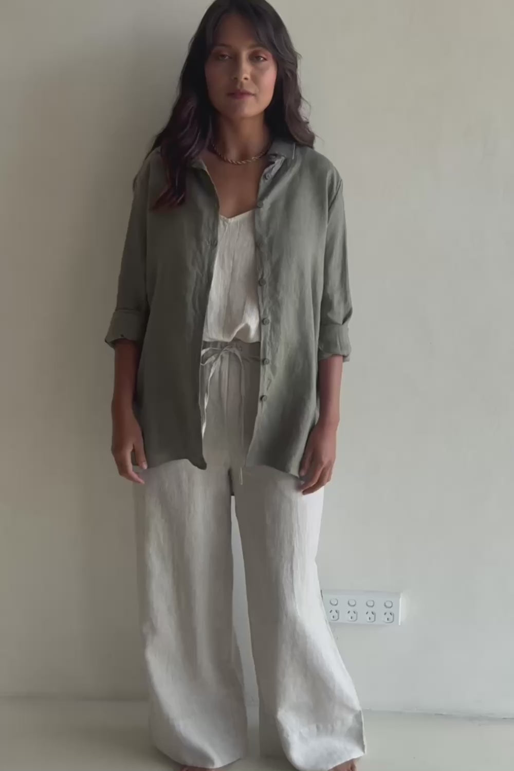 Linen Oversized Boyfriend Shirt - Olive