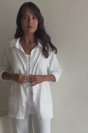 Linen Oversized Boyfriend Shirt - White