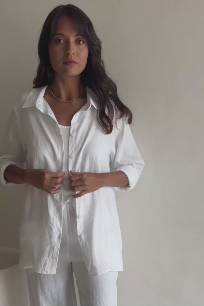 Linen Oversized Boyfriend Shirt - White