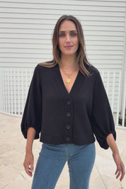 Easy Day Balloon Sleeve Cropped Cardi – Black