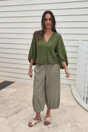 Summer Daze Striped Pull On 3/4 Pant – Sage