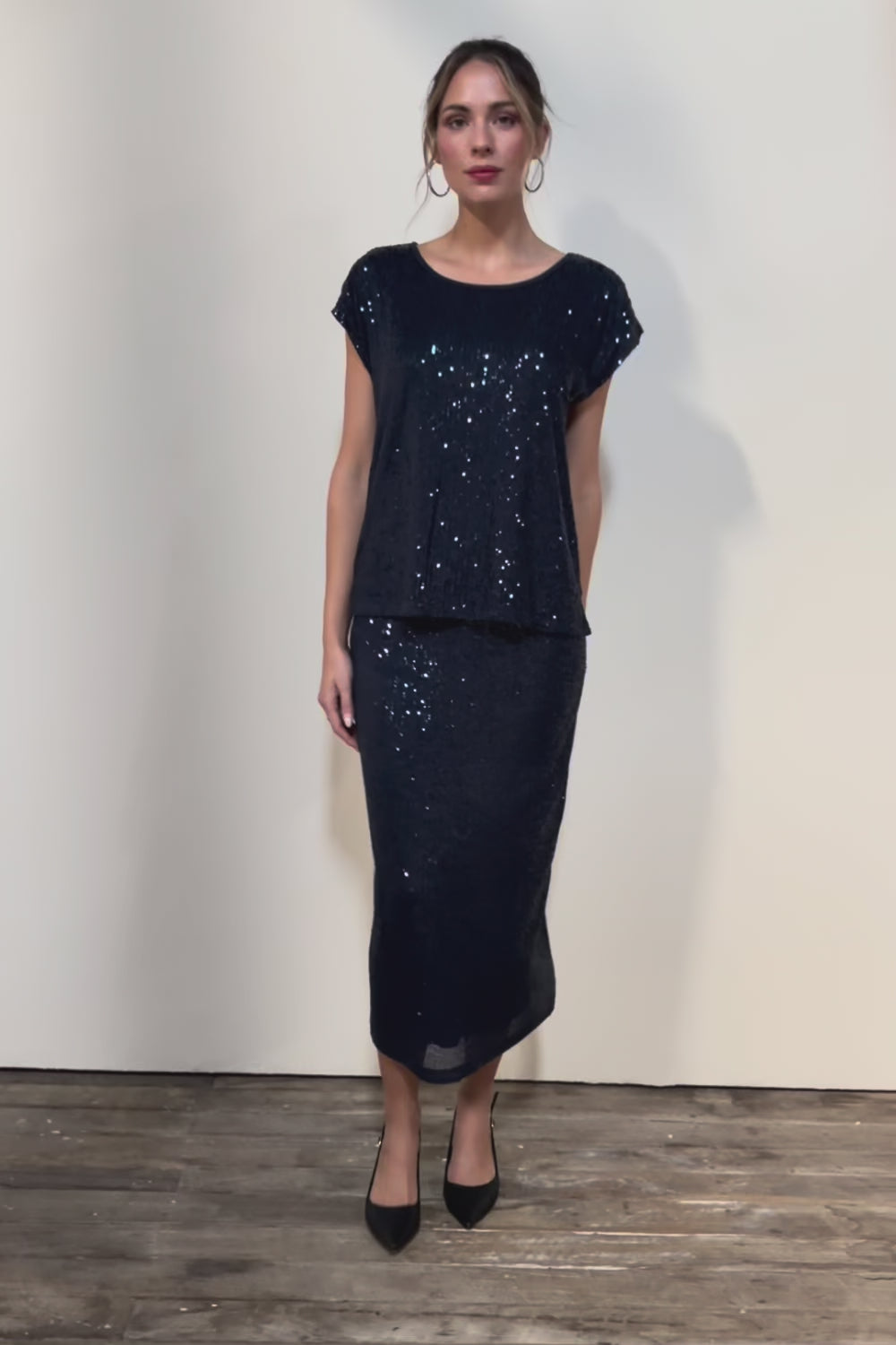 Reegan Sequin Top – Navy