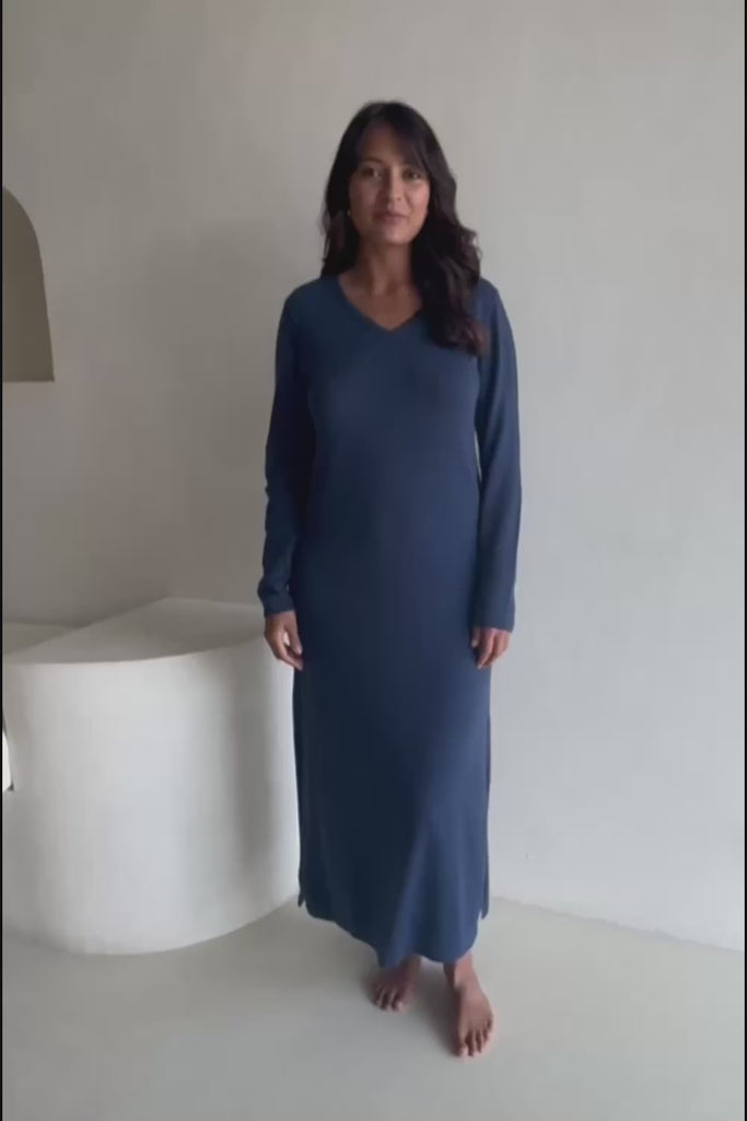 Cotton Cashmere Wool V Neck Knit Dress – Marlin