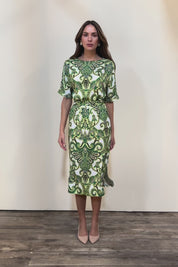 The Luxe Printed Kimono Sleeve Dress - Green