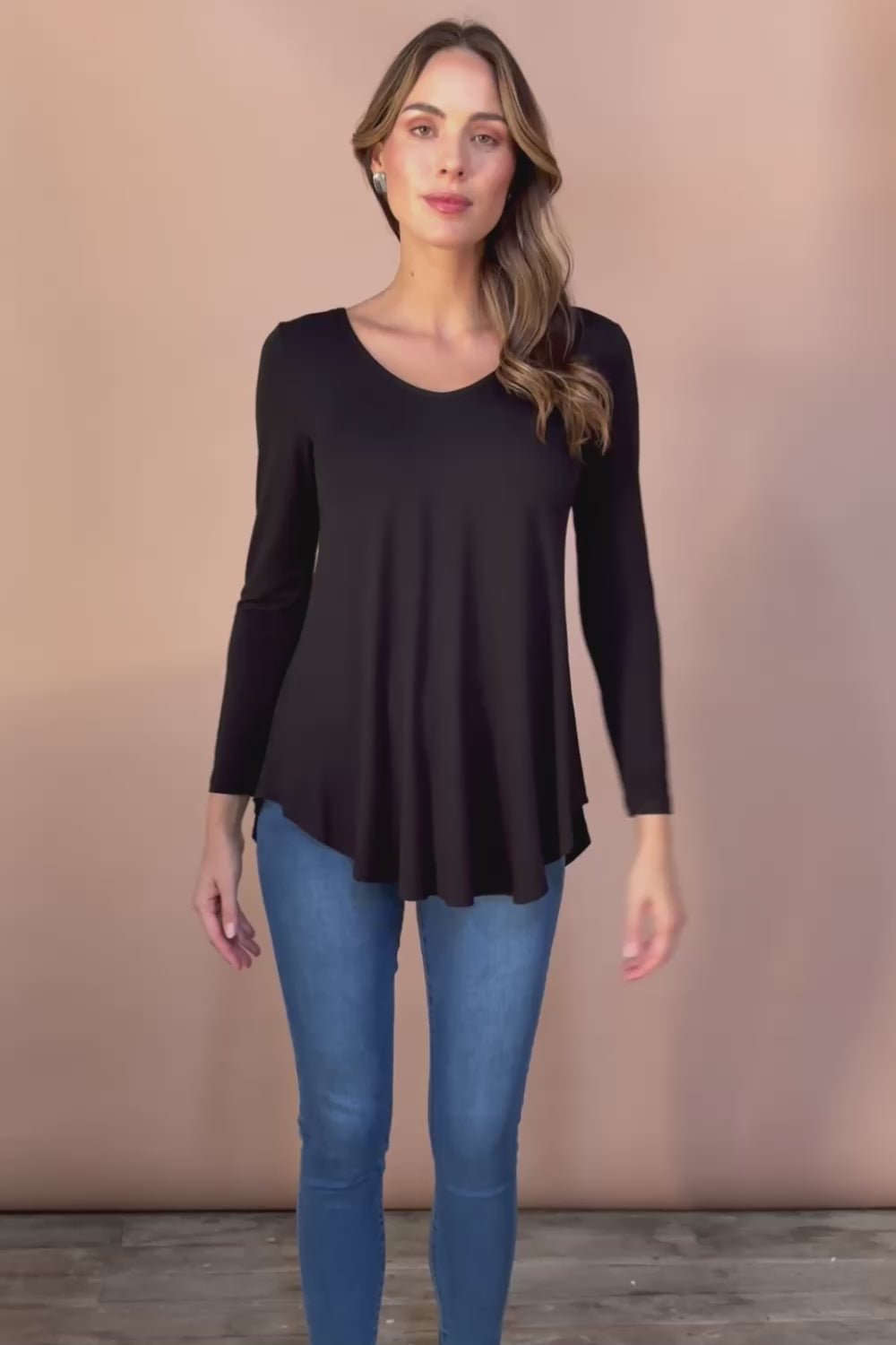 Long Sleeve Softly Swinging Bamboo Tee - Black