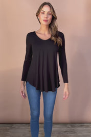 Long Sleeve Softly Swinging Bamboo Tee - Black