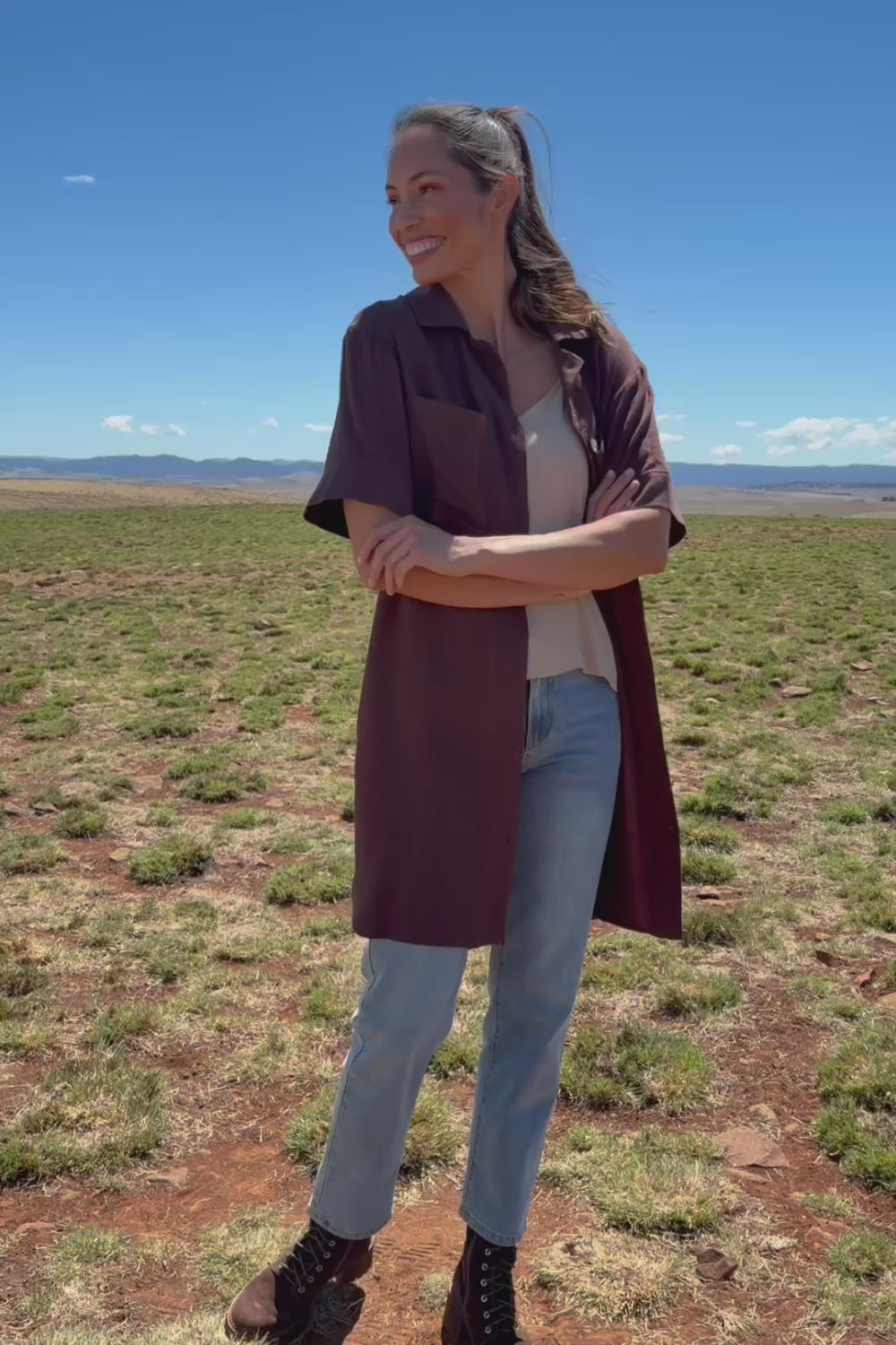The Must Have Linen Look Shacket Dress - Chocolate