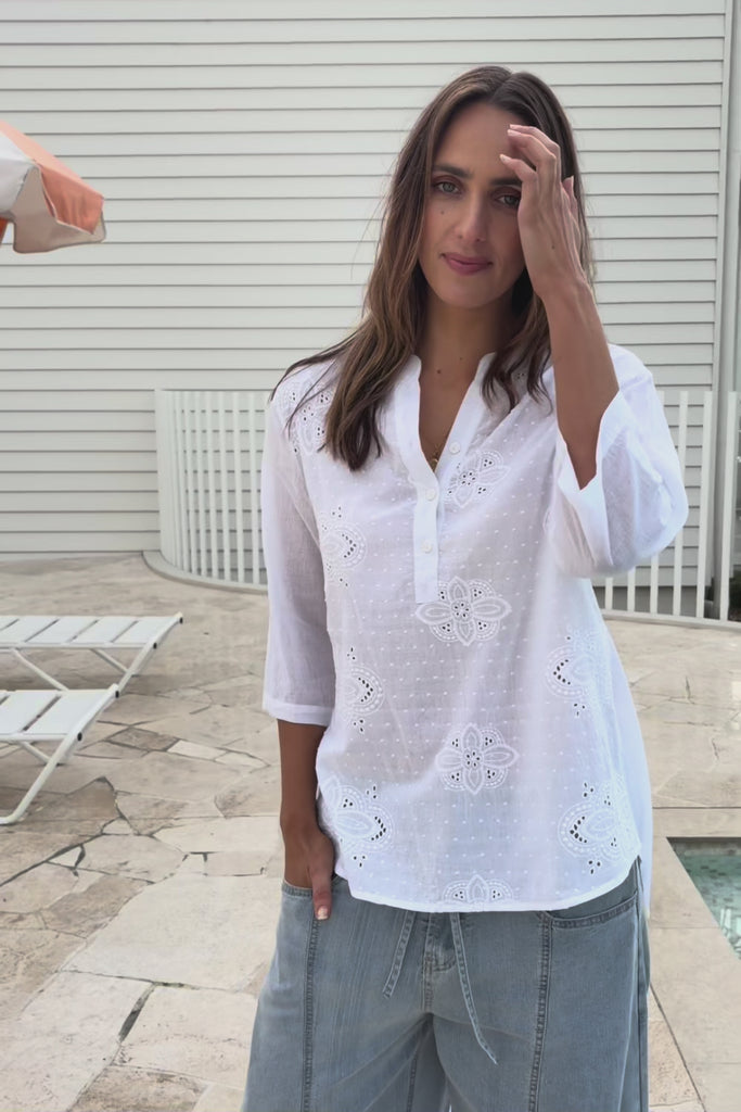 Cool Ease Embroidered Cotton Shirt – White