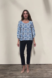 The Printed Bishop Sleeve Blouse – Bluedamask