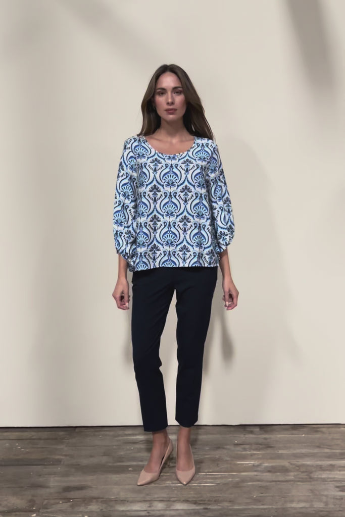 The Printed Bishop Sleeve Blouse – Bluedamask