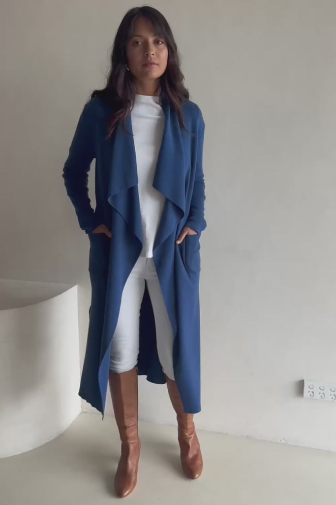 Cotton Cashmere Waterfall Cardigan – Lake