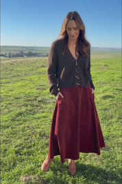 Sparking Joy Pull On Cord Panelled Skirt – Bordeaux