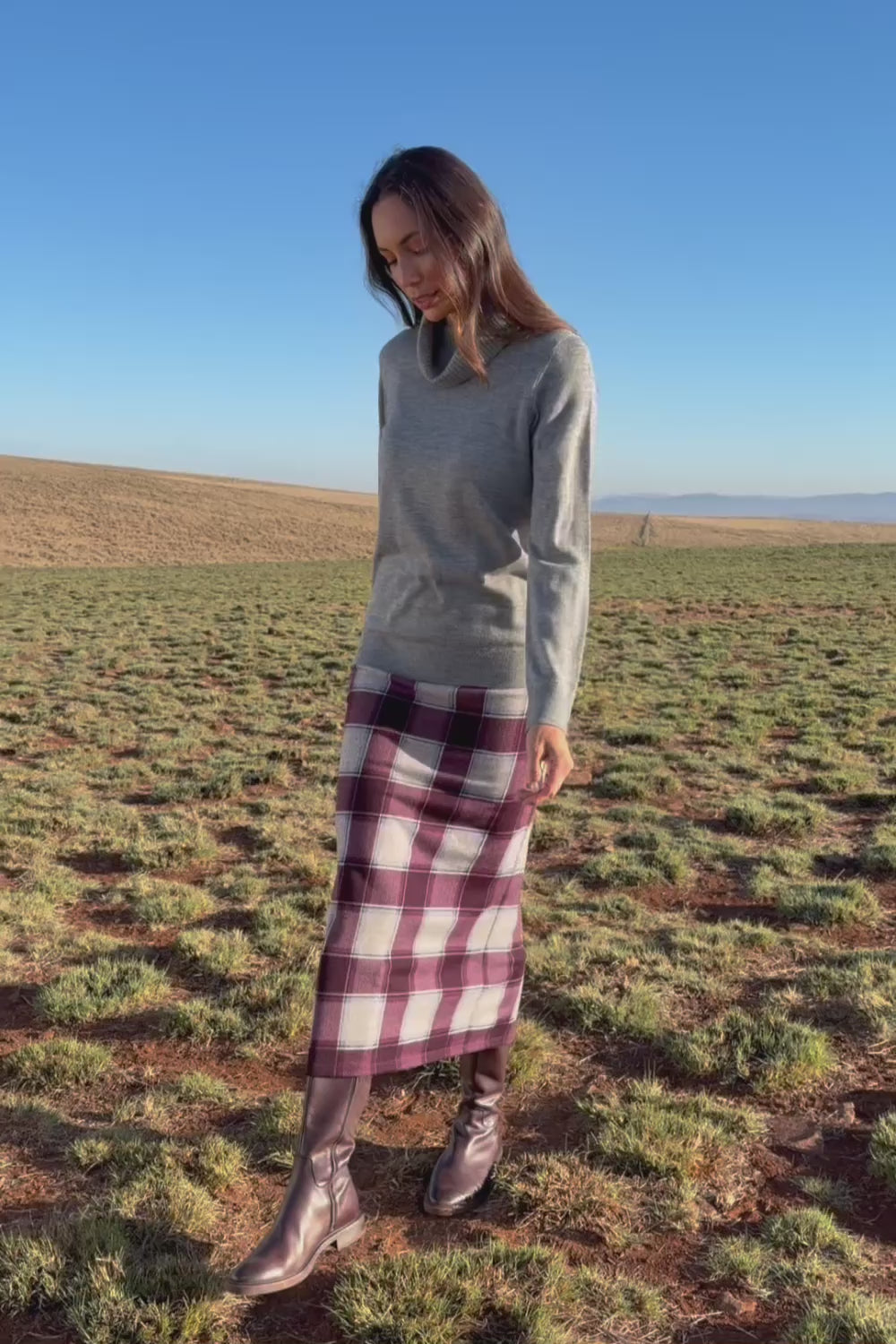 The Check Knit Lined Skirt – Burgundy