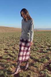 The Check Knit Lined Skirt – Burgundy