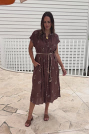 Wildflower Embroidered Cotton Tunic Dress – Chocolate