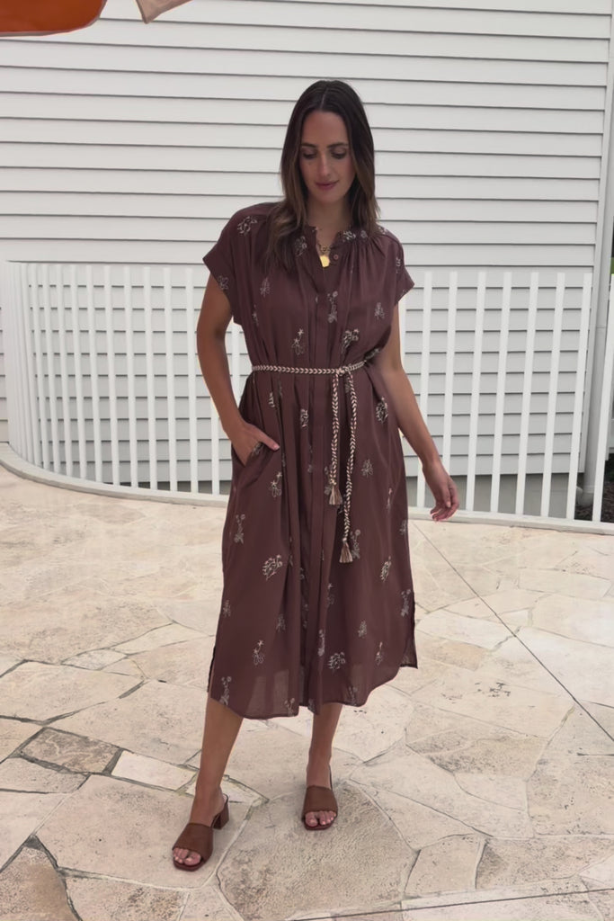 Wildflower Embroidered Cotton Tunic Dress – Chocolate