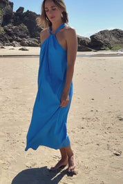 Summer Sun Cotton Halter Maxi Dress - Electric