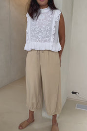 Summer Daze Linen Blend Pull On 3/4 Pant - Sand