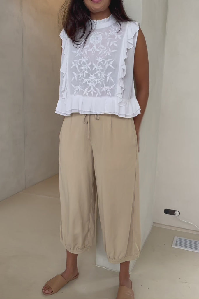 Summer Daze Linen Blend Pull On 3/4 Pant - Sand