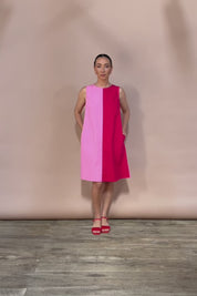 Cotton A-Line Split Shift Dress - Redpink