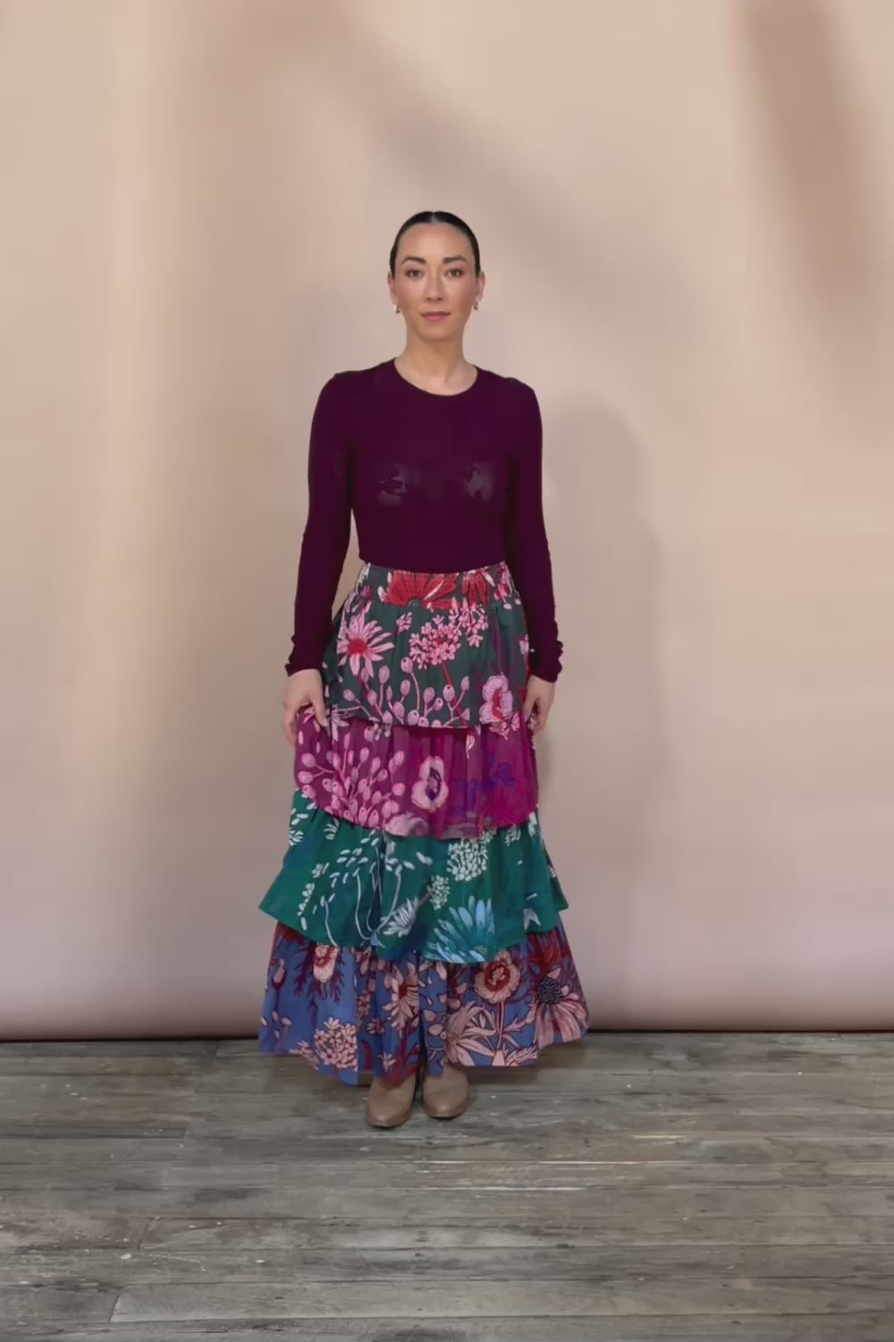 Juliet Cotton Tiered Skirt - Garden