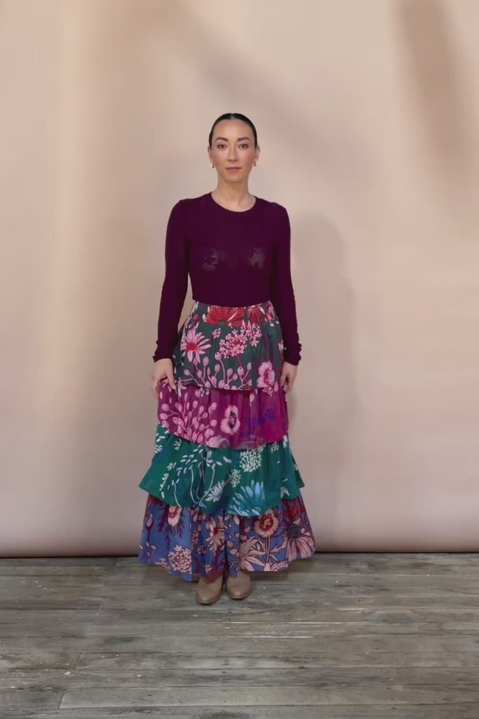 Juliet Cotton Tiered Skirt - Garden