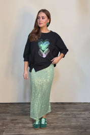 Heart Cotton 3/4 Sleeve Jumper – Blackblue
