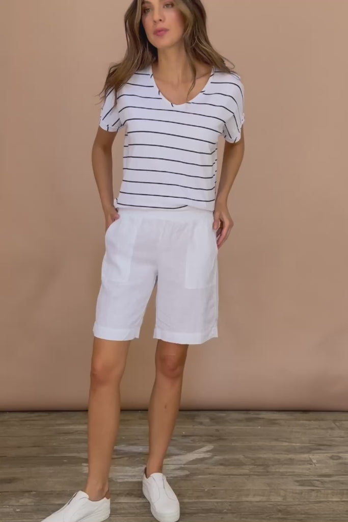Jersey Waist Linen Short - White