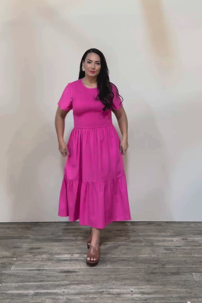 Belle Cotton Shirred Bodice Dress - Candypink