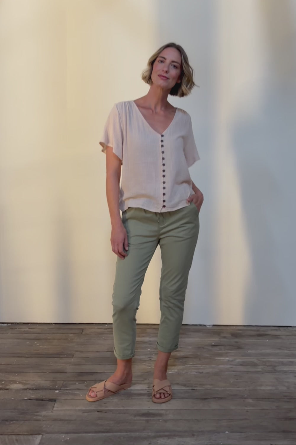 Robin Drawstring Pull On Pant - Khaki