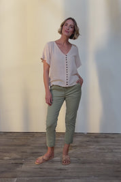 Robin Drawstring Pull On Pant - Khaki