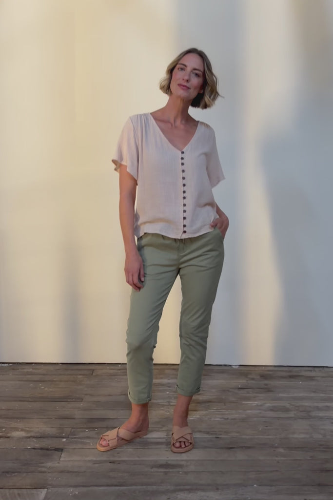 Robin Drawstring Pull On Pant - Khaki