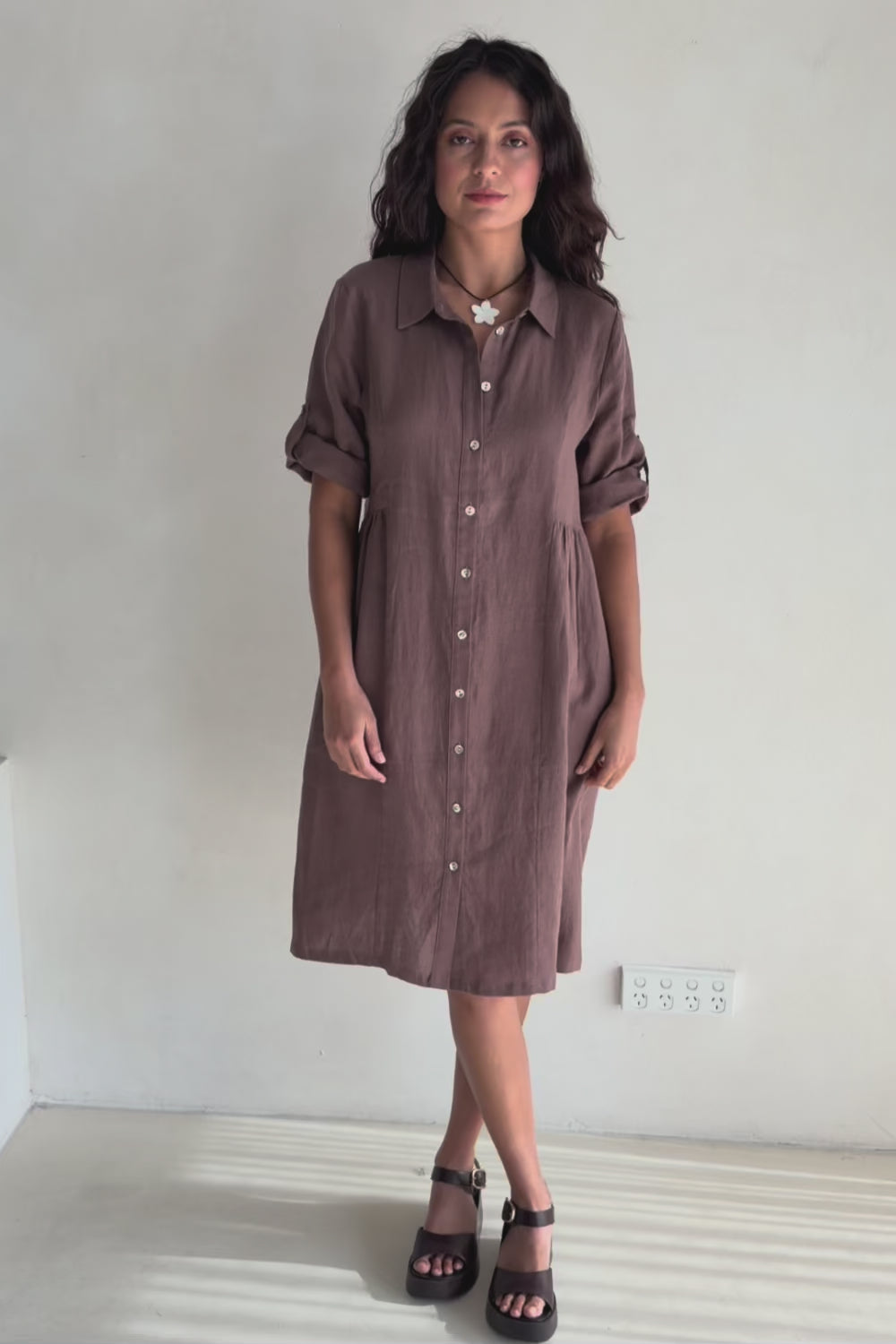 Linen Shirt Maker Dress – Coffee