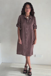 Linen Shirt Maker Dress – Coffee