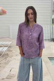 Cool Ease Embroidered Cotton Shirt – Grape