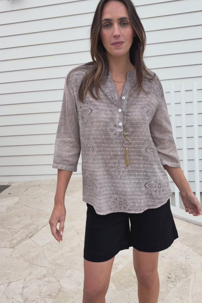 Cool Ease Embroidered Cotton Shirt – Latte
