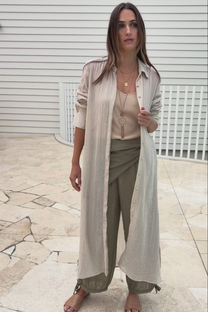 Floating Through The Day Maxi Shirt - Sand