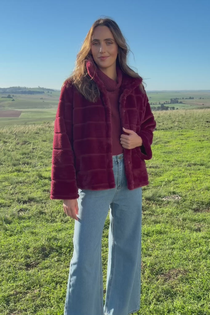 Adore You Faux Fur Jacket – Burgundy