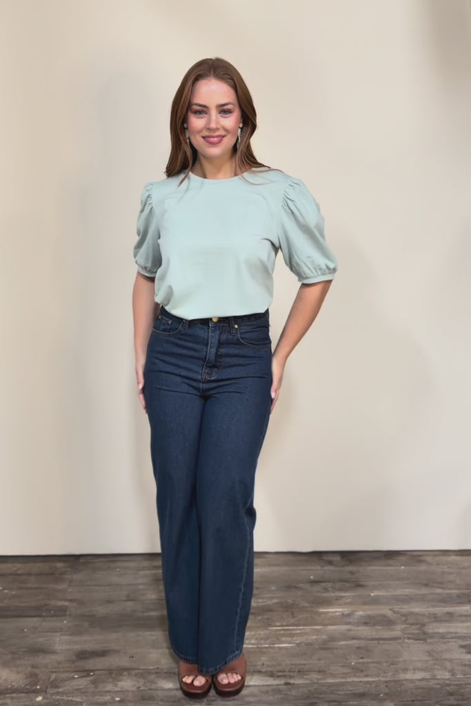Cotton Jersey Puff Sleeve Top – Lightsage