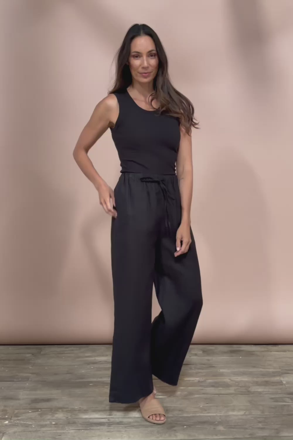 Linen Drawstring Pant - Black