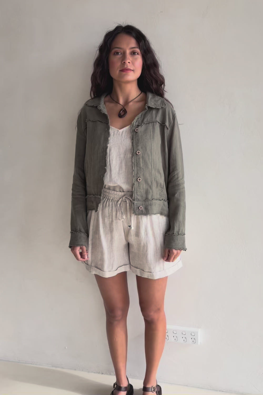 Linen Relaxed Jacket – Olive