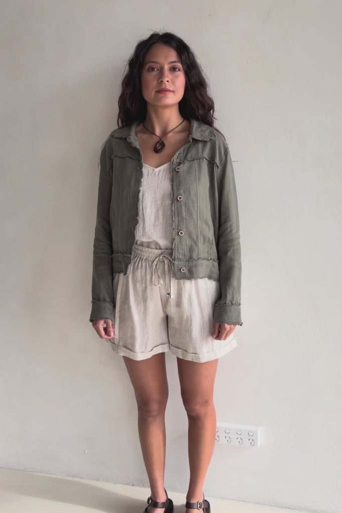 Linen Relaxed Jacket – Olive