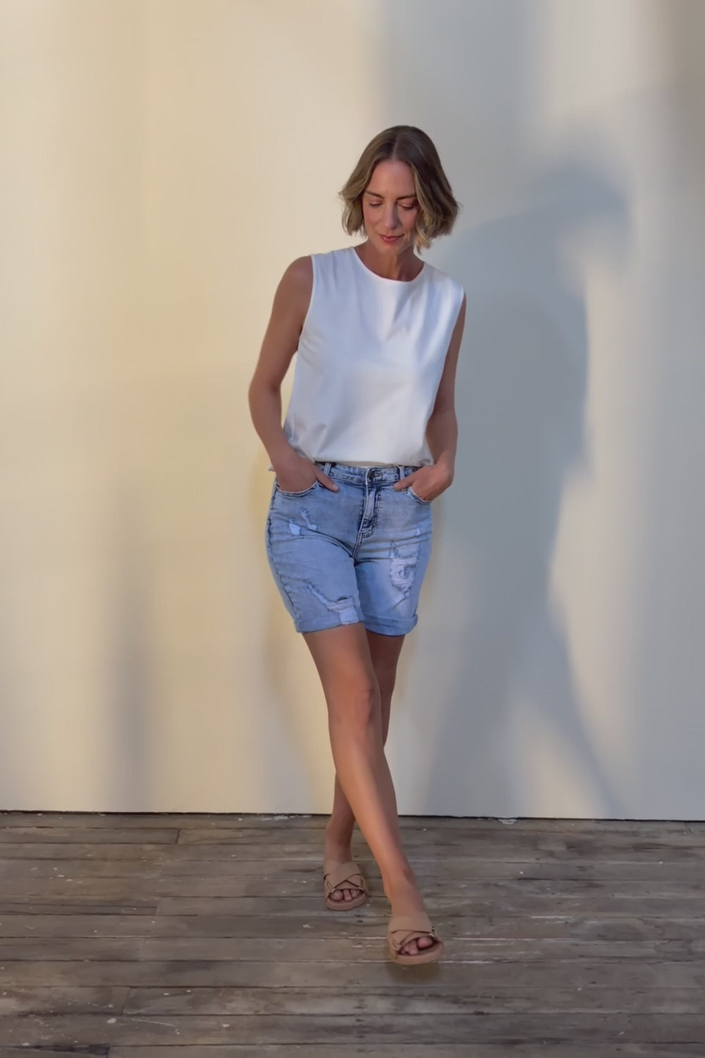 Cindy High-Waisted Distressed Shorts - Lightdenim