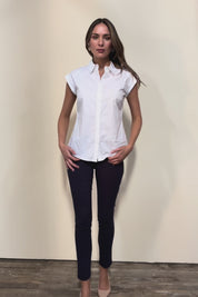 The Cap Sleeve Cotton Stretch Shirt - White