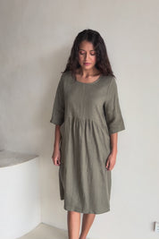 Linen Pocket Dress – Olive